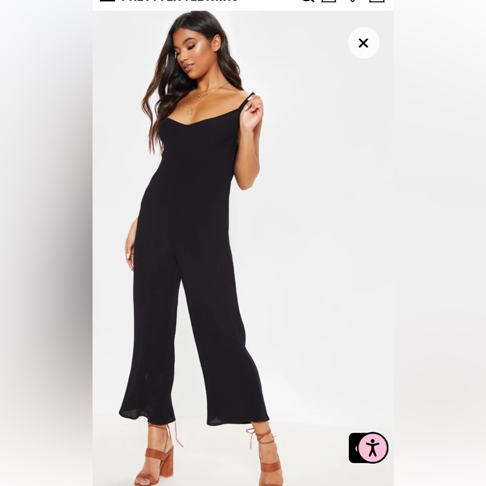 NWT PrettyLittleThing Black Woven Culotte Slouchy Jumpsuit - Size 10